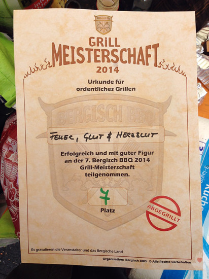 Bergisch BBQ 2014 - Urkunde