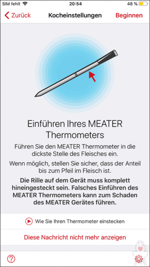 Meater-App: Thermometer einführen