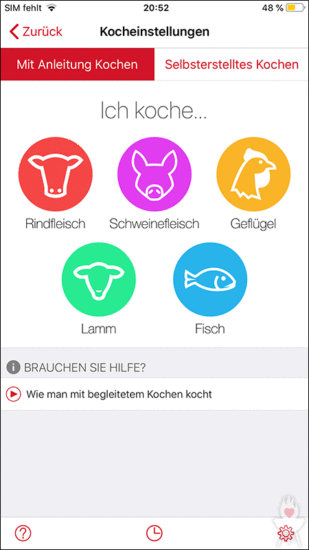 Meater-App: Kocheinstellung Auswahl