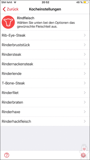 Meater-App: Kocheinstellung Rindfleisch